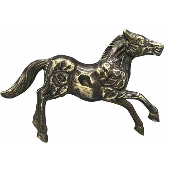 Brass Horse Statue Majestic Bare Back Stomping Figure 7” Free Standing Sculpture - Picture 1 of 12